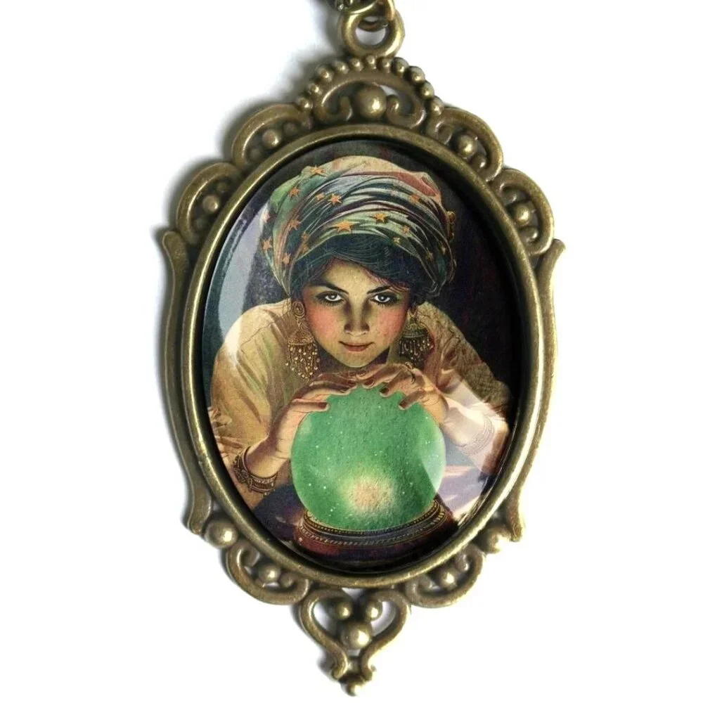 Fortune Teller Ornate‎ Pendant Necklace - Oval Tarot and Mystic Jewelry